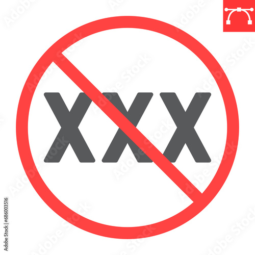 No XXX glyph icon, prohibition and forbidden, no porn sign, vector graphics, editable stroke solid sign, eps 10.
