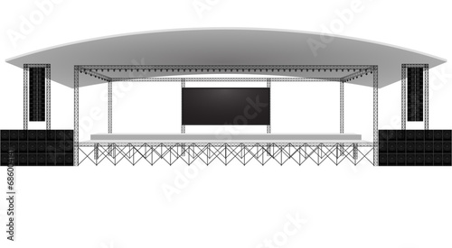 white stage and speaker with spotlight on the truss system on the white background	
