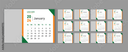 Monthly calendar template for the 2024 year. Week Starts on Sunday. Planner for the 2024 year. Wall calendar in a minimalist style. Wall Calendar 2024 Template