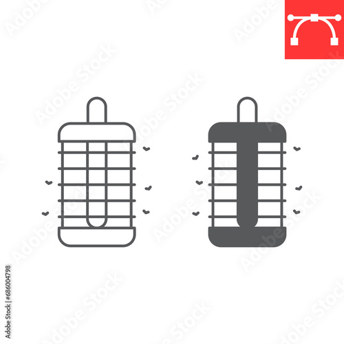 Insect trap line and glyph icon, pest control and kill mosquito, electric insect trap icon vector icon, vector graphics, editable stroke outline sign, eps 10.