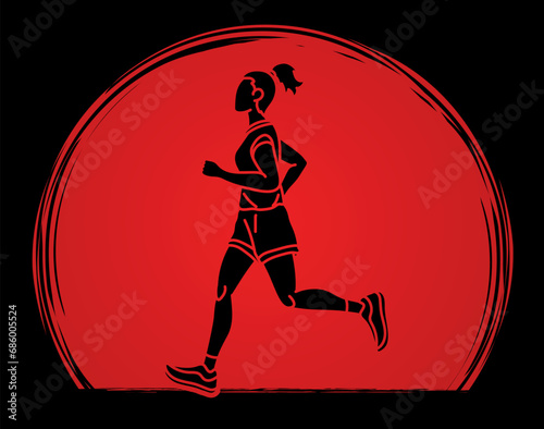 A Woman Start Running Action Marathon Runner Cartoon Sport Graphic Vector
