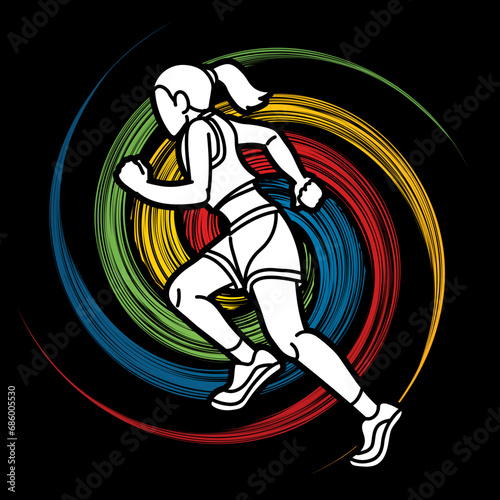 A Woman Start Running Action Marathon Runner Cartoon Sport Graphic Vector