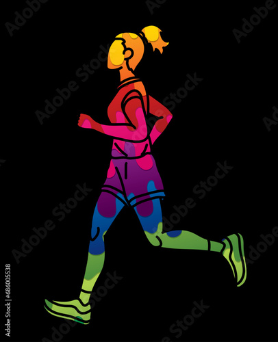 A Woman Start Running Action Marathon Runner Cartoon Sport Graphic Vector