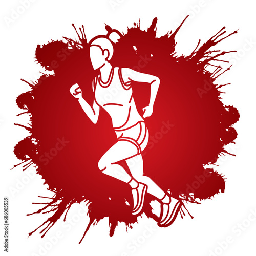A Woman Start Running Action Marathon Runner Cartoon Sport Graphic Vector