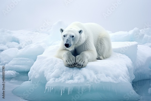 Polar bear Ursus maritimus on the pack ice, north of Svalbard Arctic Norway, A polar bear stranded on a shrinking ice cap, AI Generated