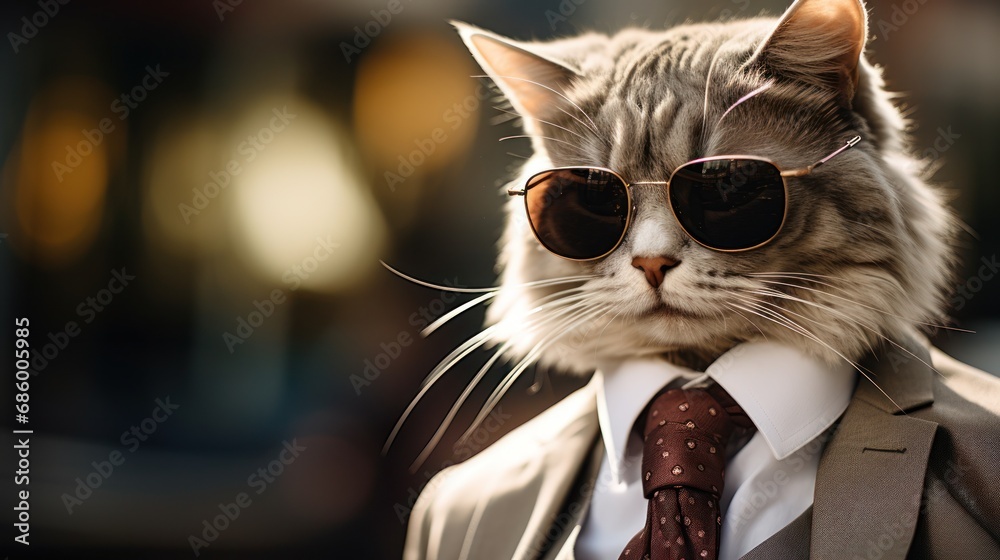 Obraz na płótnie Cat Wearing Sunglasses and Tie w salonie