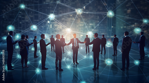 Business network concept. Group of people. Shaking hands. Customer support. Human relationship. Success of business. Management strategy. generative ai. photo