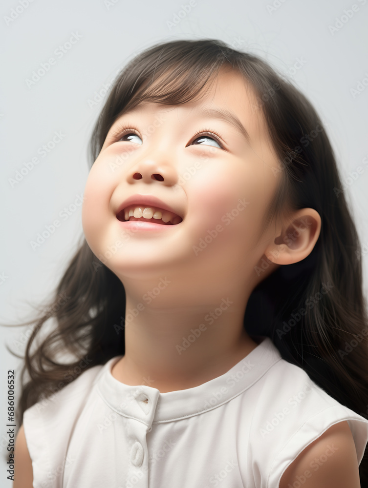 Asian little girl smiling and looking up portrait Asian little girl smiling and looking up portrait