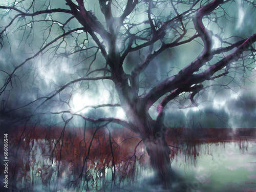 The ghost lake. Digital illustration art. Not AI !