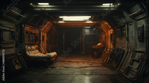 Fototapeta Naklejka Na Ścianę i Meble -  Abandoned Spaceship Corridor