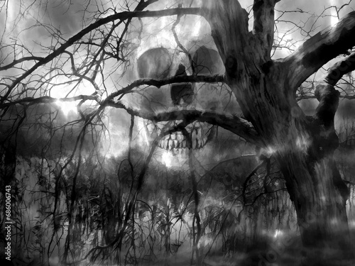 The ghost lake. Digital illustration art. Not AI !