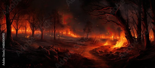 Nocturnal forest fire.