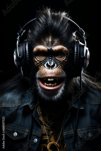 DJ monkey. Monkey with headphones
