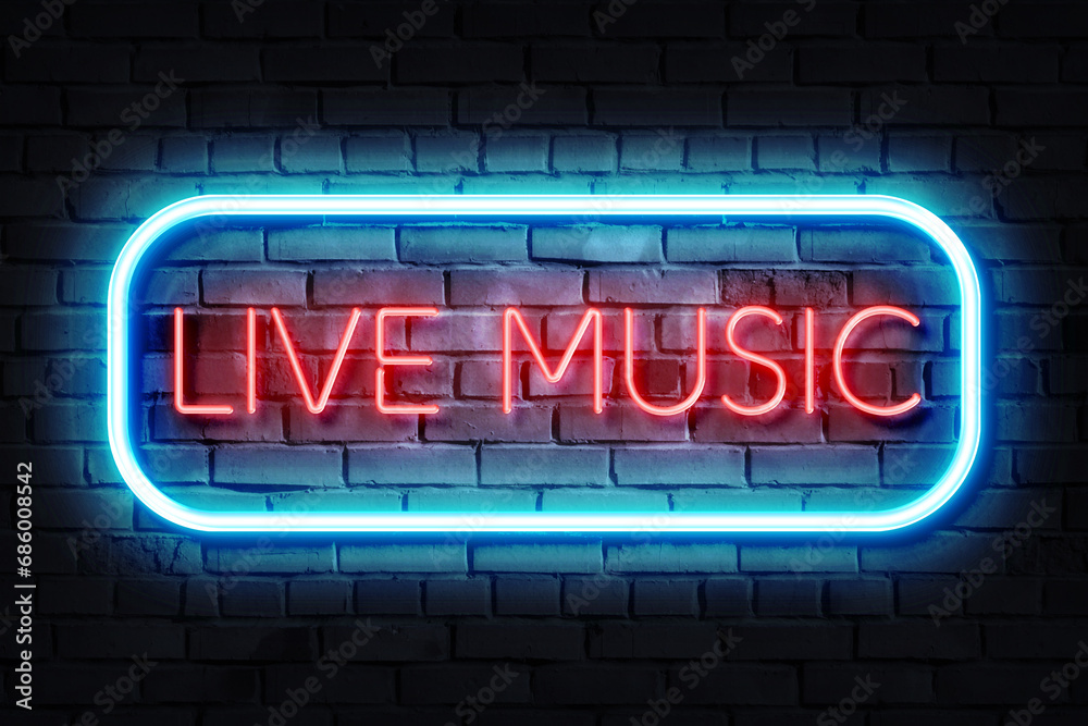 Fototapeta premium Live Music Neon Sign on a dark wall