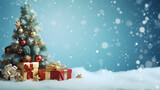Background for a greeting card for Christmas and New Year with a small Christmas tree and a gift,Christmas background