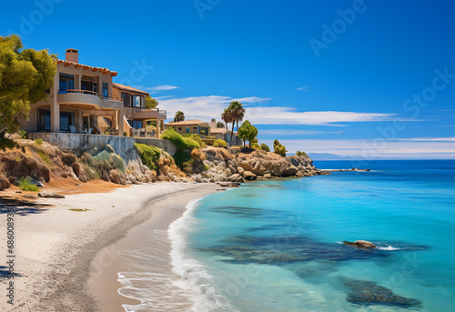 a long walkway along the shore  with houses featuring nicely landscaped front yards