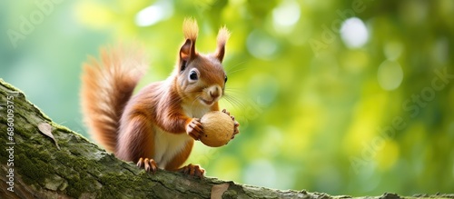Tree-dwelling squirrel holding a nut. © 2rogan