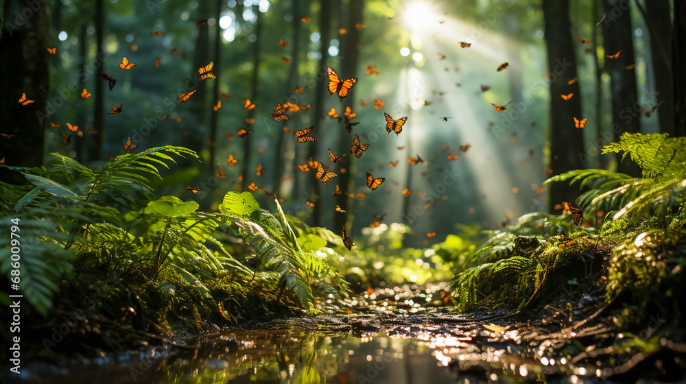 Monarch butterflies. Millions of butterflies create a living carpet on the forest Monarch butterflies. Millions of butterflies create a living carpet on the forest