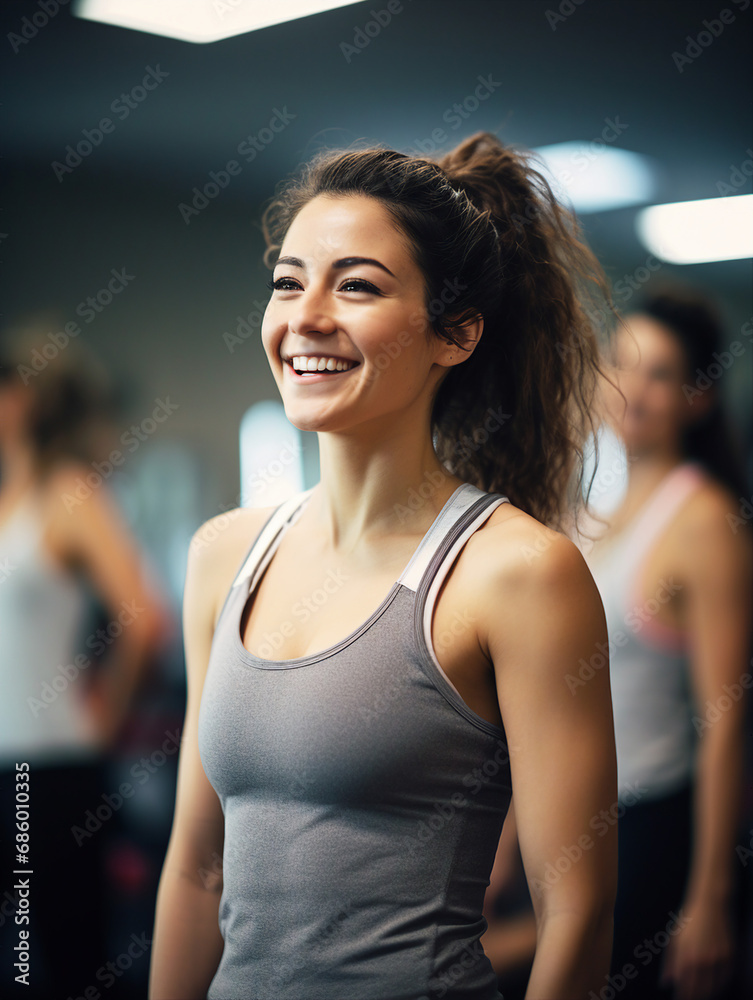 Portrait of a smiling young woman in sportswear at the gym