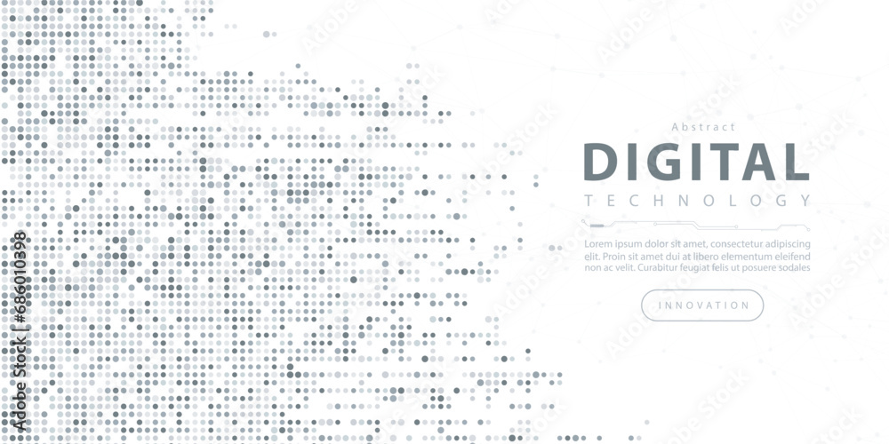 Abstract digital technology hi-tech futuristic grey white background, cyber information communication, innovation future tech data, internet network connection, Ai big data lines dots, circuit vector - obrazy, fototapety, plakaty 