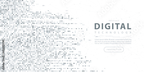 Abstract digital technology hi-tech futuristic grey white background, cyber information communication, innovation future tech data, internet network connection, Ai big data lines dots, circuit vector photo