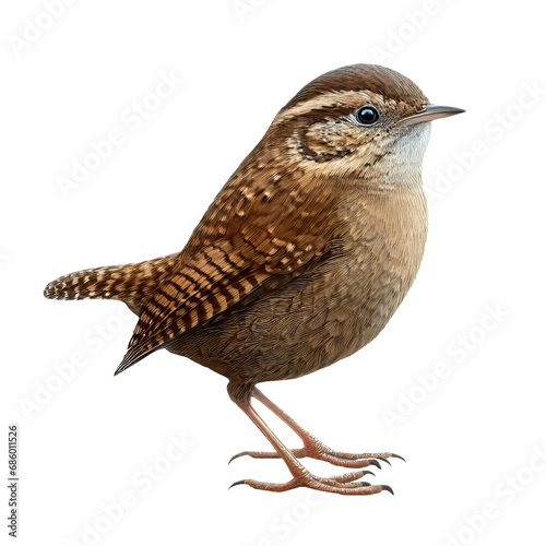 A Eurasian wren standing on a flat surface isolated on a transparent background