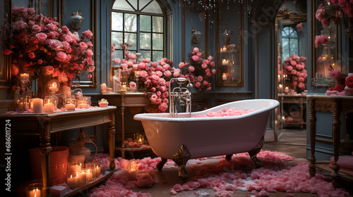 Luxury Bathroom Oasis. Vintage Elegance Spa. Rose Petal Bliss.. ..