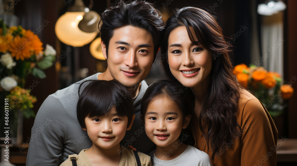 Warm Asian Family Scene.  Asian Home Happiness....
