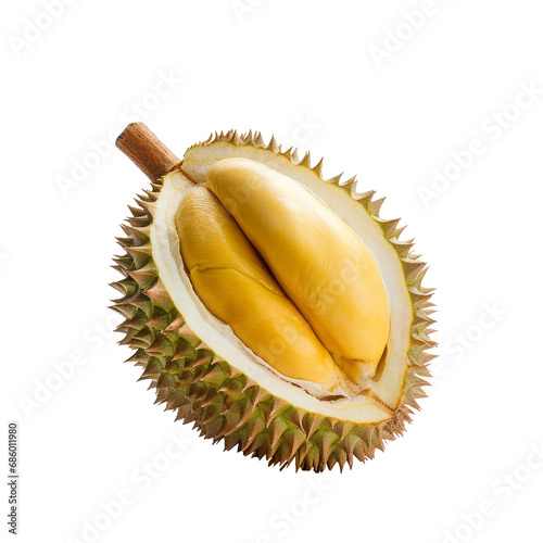 Durian fruit cut in half isolated on transparent background. Generative Ai. 