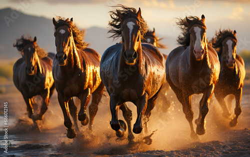 Wild Horse Herd Galloping Through the Rugged Wilderness