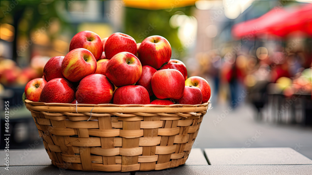 apples in basket on the market