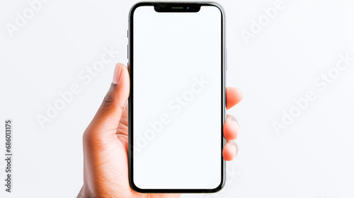 hand holding a smartphone with blank screen