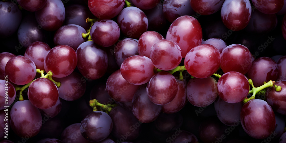 close up of red grapes on Black Background,Grapes Background