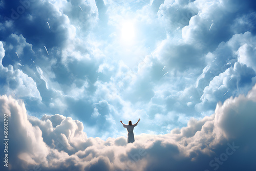 Jesus Christ in Heaven. Resurrection of Jesus Christ concept. Generative AI photo