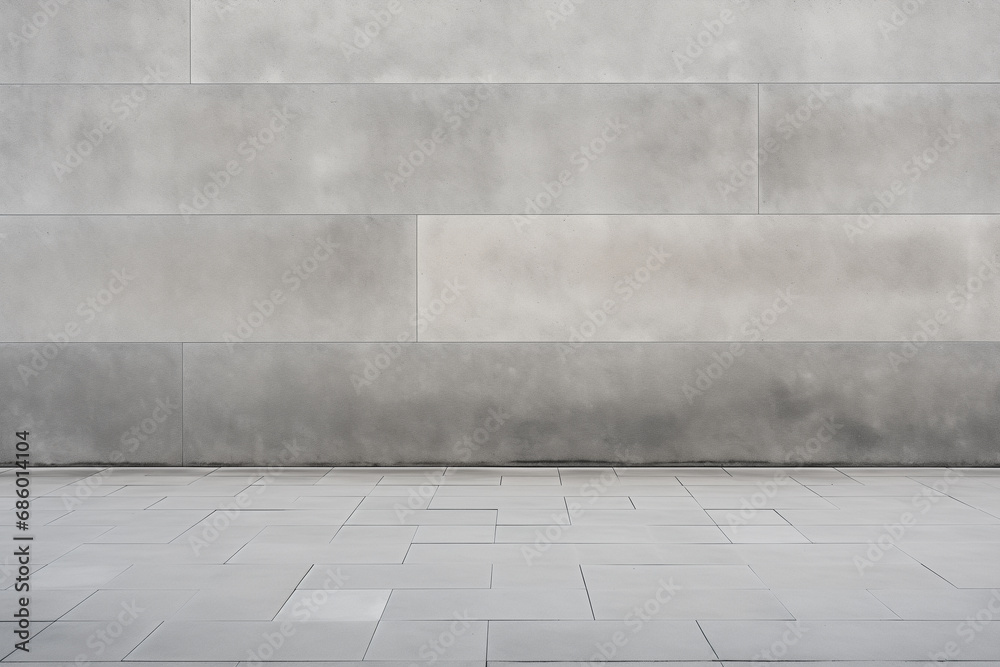 concrete gray wall on street city, paving stones, flat facade, mockup background for creativity, empty.