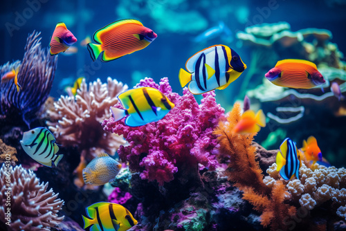 fishes in tropical sea underwater multicolored on coral reef, aquarium oceanarium, wildlife, marine snorkel diving © -=RRZMRR=-