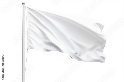 flag white clean fluttering straight smooth with folds on the flagpole, isolated