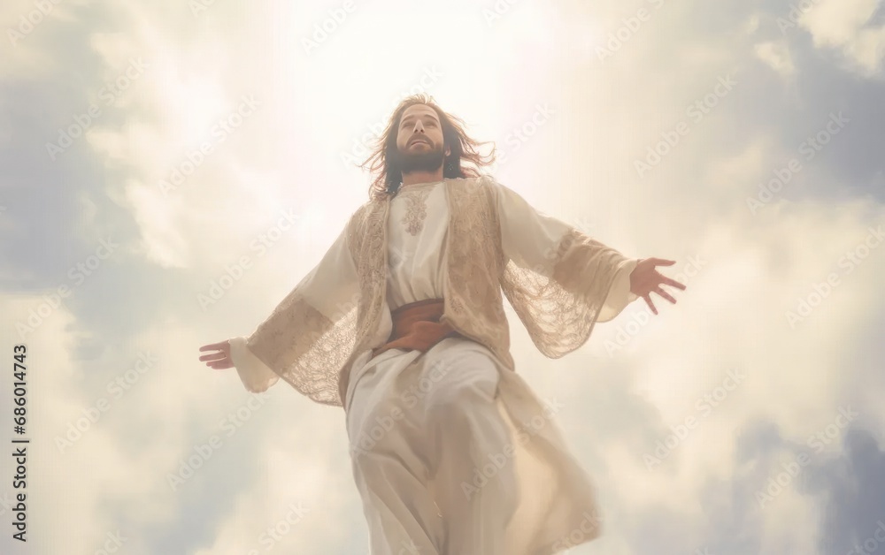 Jesus Christ in Heaven. Resurrection of Jesus Christ concept. Generative AI Jesus Christ in Heaven. Resurrection of Jesus Christ concept. Generative AI