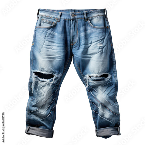 Blue Denim Jeans Isolated on Transparent or White Background, PNG