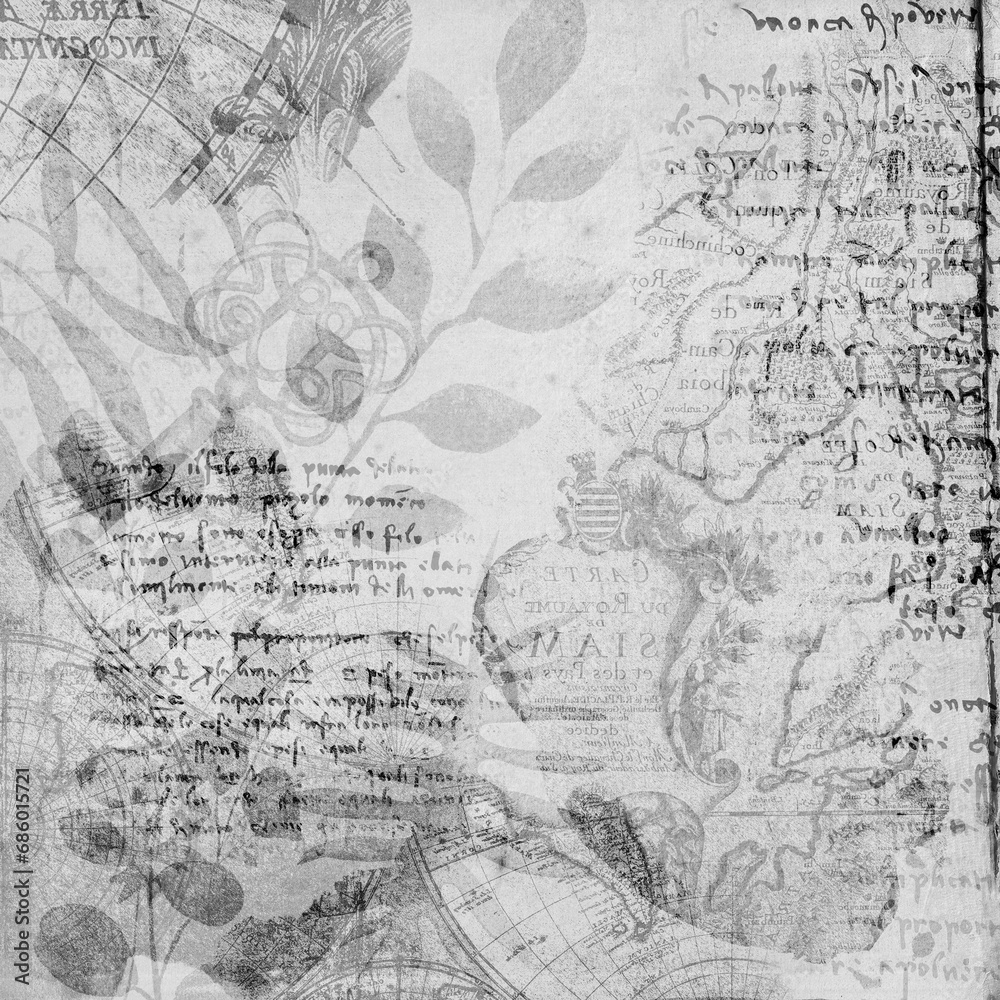 Obraz premium Drawn vintage grunge background. Artistic creative monochromatic texture. Scrapbook black and white mask