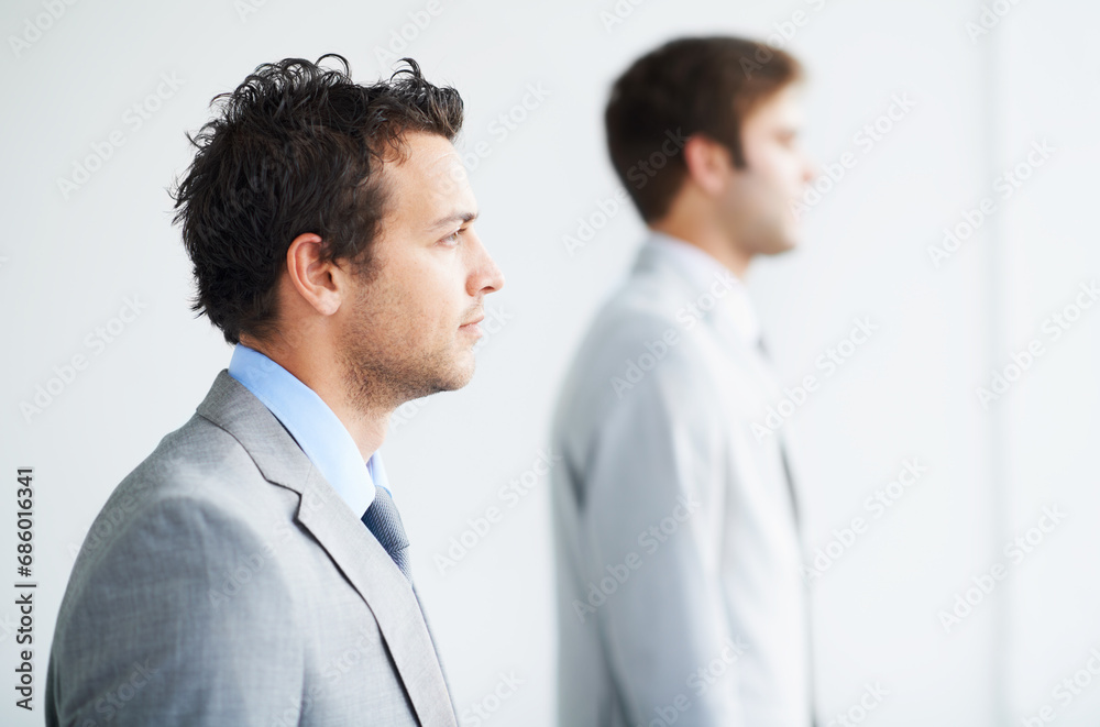 Men, thinking and concentrate for decision, serious and idea for future in finance career. Planning, research and contemplate with solution mindset, wondering and strategy for problem solving Men, thinking and concentrate for decision, serious and idea for future in finance career. Planning, research and contemplate with solution mindset, wondering and strategy for problem solving