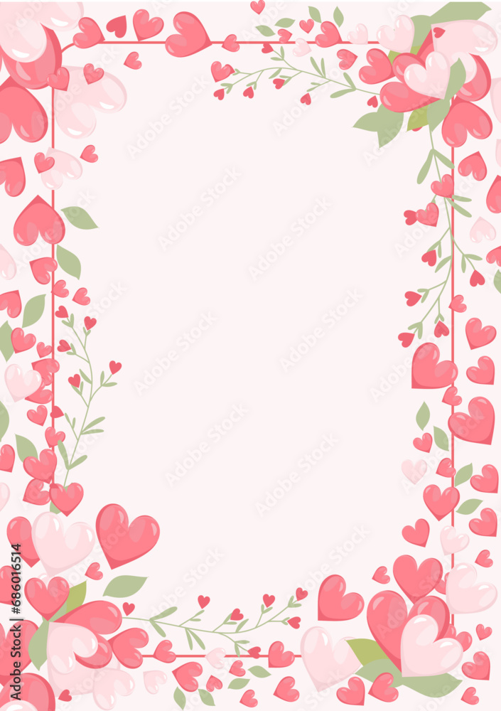 frame with hearts, frame design for valentines day, wedding, vector illustration. Sentimental Design, Love Theme, Romantic Atmosphere