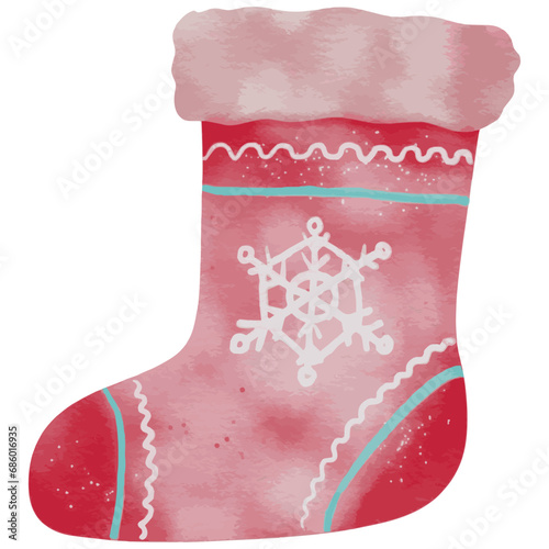 Christmas red sock watercolor on white background,vector illustration.