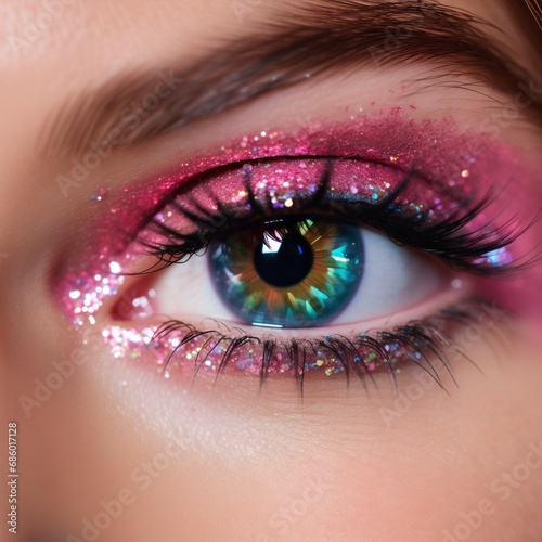 Shiny Eye Magic. Pretty Makeup with Gold & Yellow Sparkles.