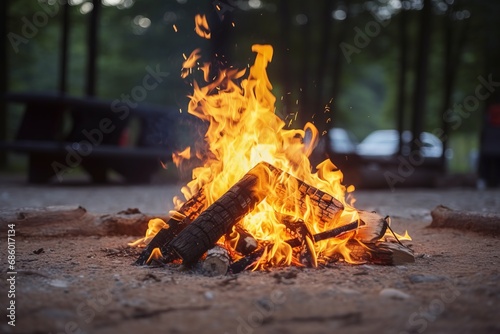 Campfire in the Woods at Night