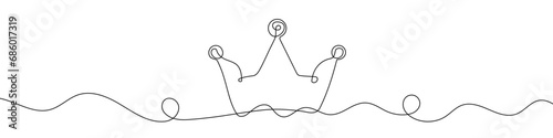 Crown linear background. One continuous line drawing of crown.