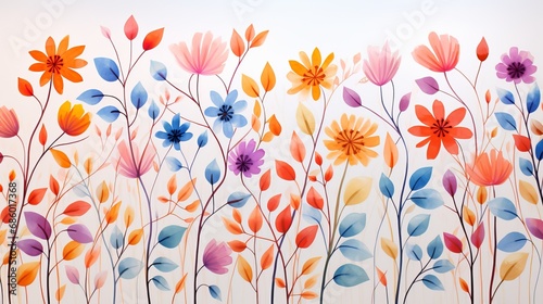 Colorful Flowers and Leaves on White