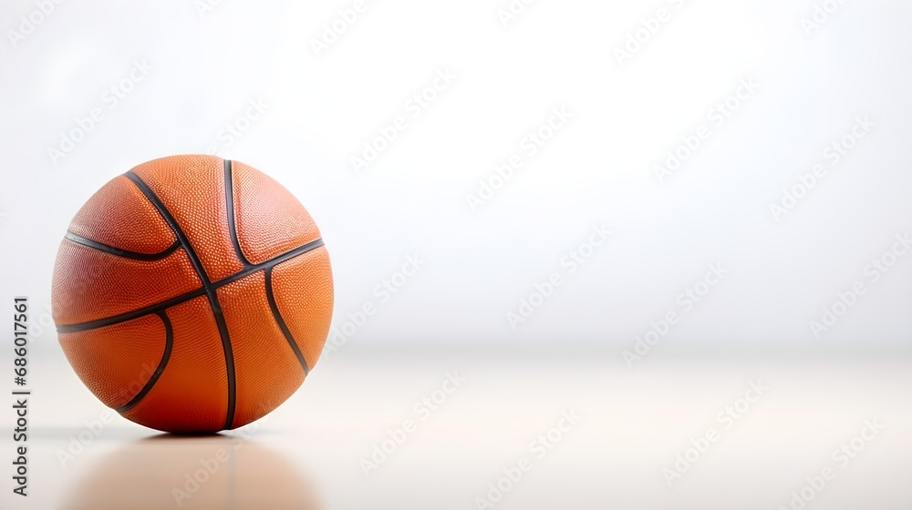 Close-up portrait of a basketball ball against white background with space for text, background image, AI generated