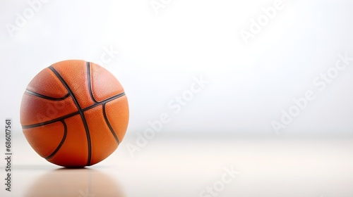 Close-up portrait of a basketball ball against white background with space for text, background image, AI generated
