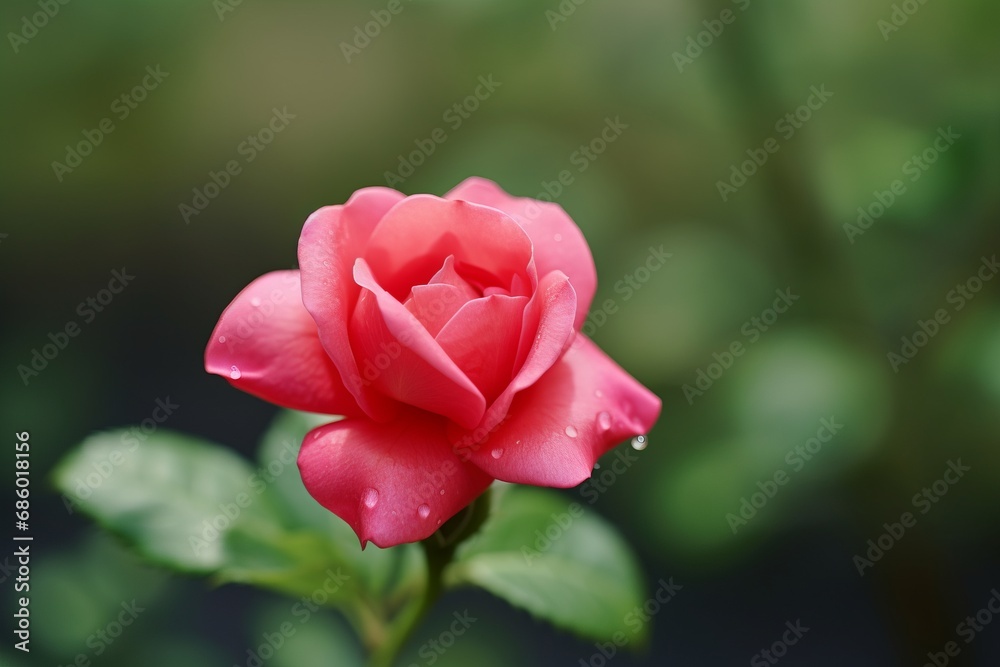 Pink Rose with Dew Drops on Petals